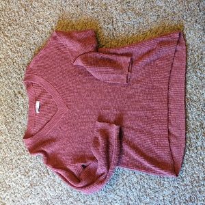 Dusty pink v neck shaker cotton sweater medium M